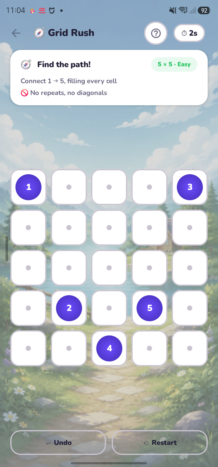 Learnie Grid Rush brain game — connect the numbered stops in order